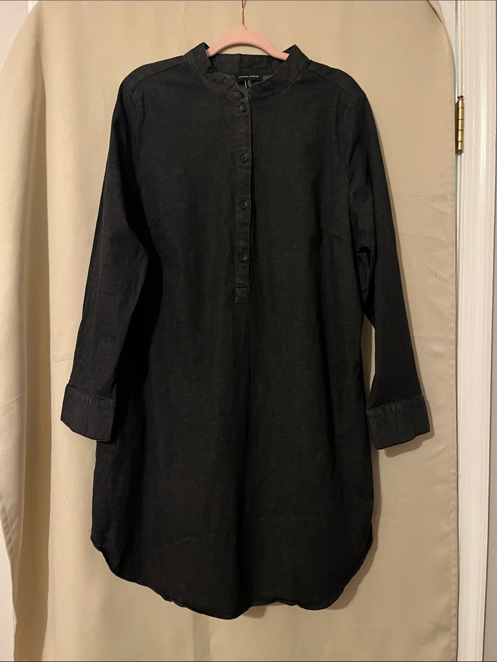 Universal Standard Black Denim Mandarin Collar Popover Shirt Dress